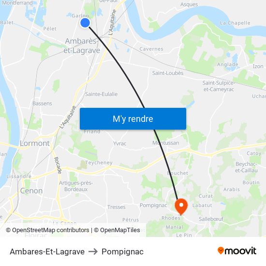 Ambares-Et-Lagrave to Pompignac map