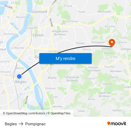 Begles to Pompignac map