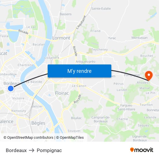 Bordeaux to Pompignac map