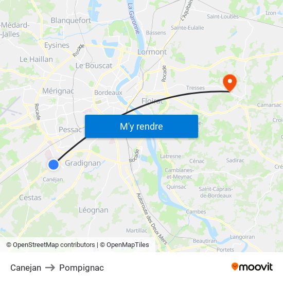 Canejan to Pompignac map