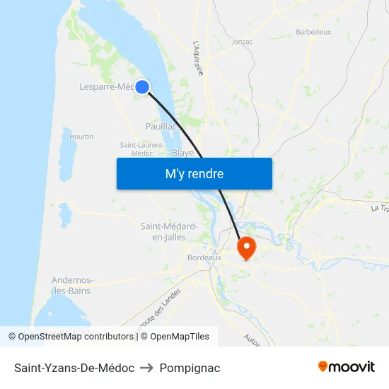 Saint-Yzans-De-Médoc to Pompignac map