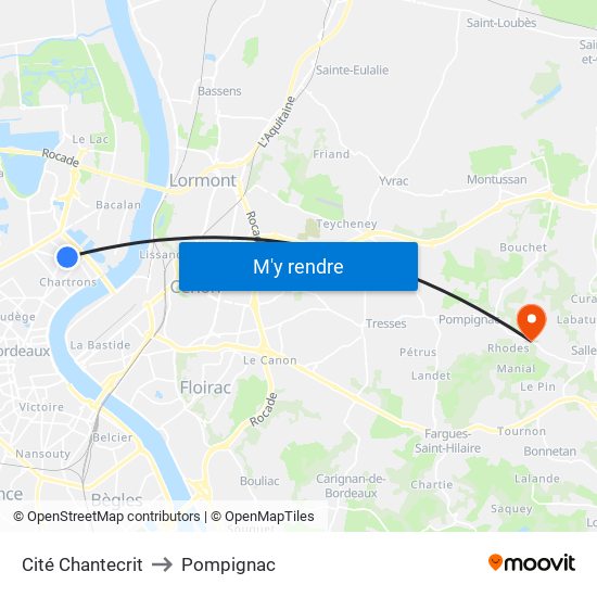 Cité Chantecrit to Pompignac map