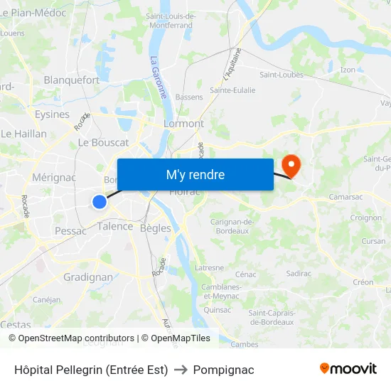 Hôpital Pellegrin (Entrée Est) to Pompignac map