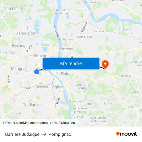 Barrière Judaïque to Pompignac map