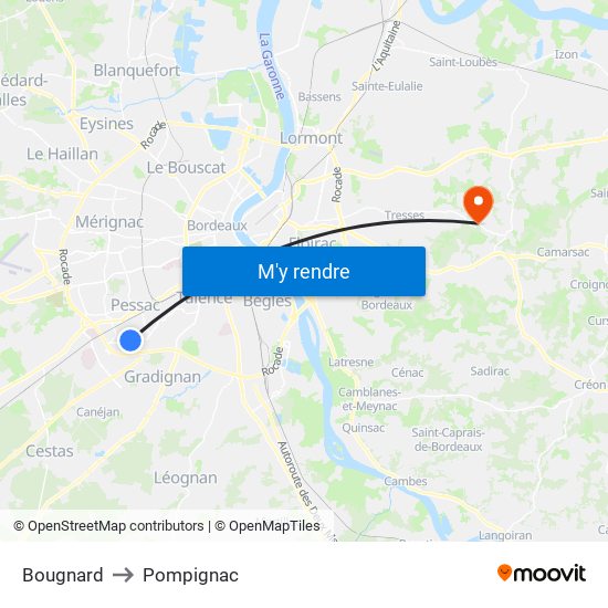 Bougnard to Pompignac map