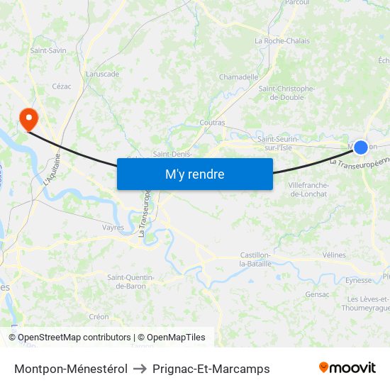 Montpon-Ménestérol to Prignac-Et-Marcamps map