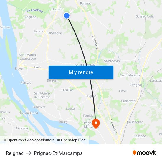 Reignac to Prignac-Et-Marcamps map