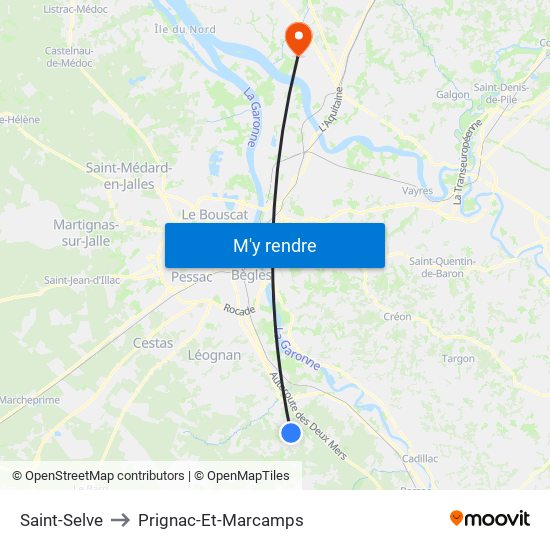 Saint-Selve to Prignac-Et-Marcamps map