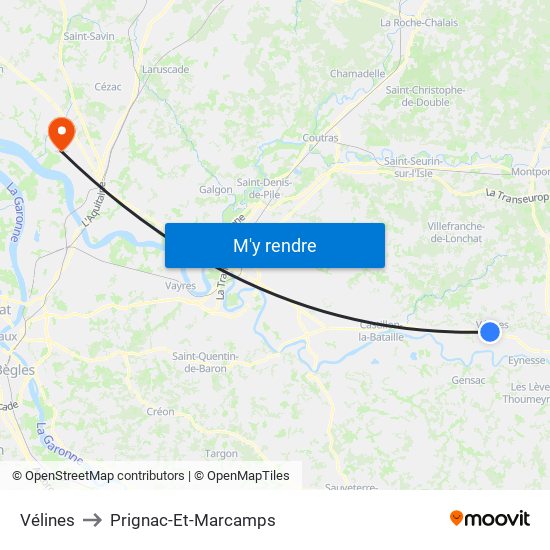 Vélines to Prignac-Et-Marcamps map