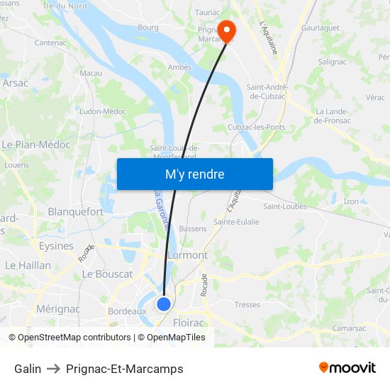 Galin to Prignac-Et-Marcamps map