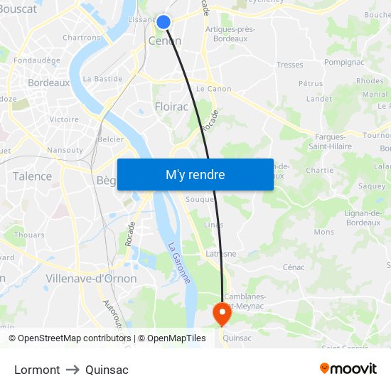 Lormont to Quinsac map