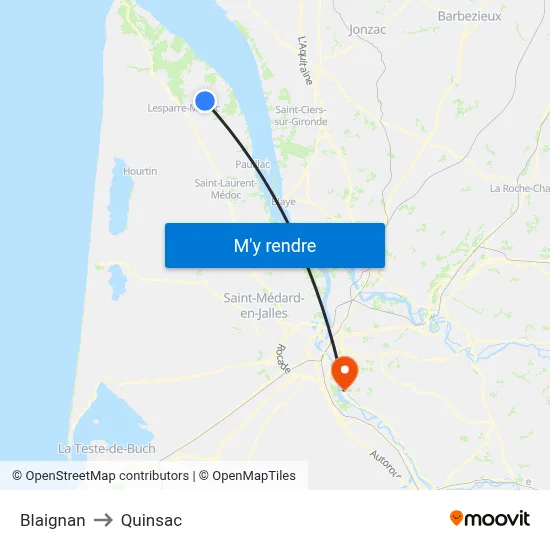 Blaignan to Quinsac map