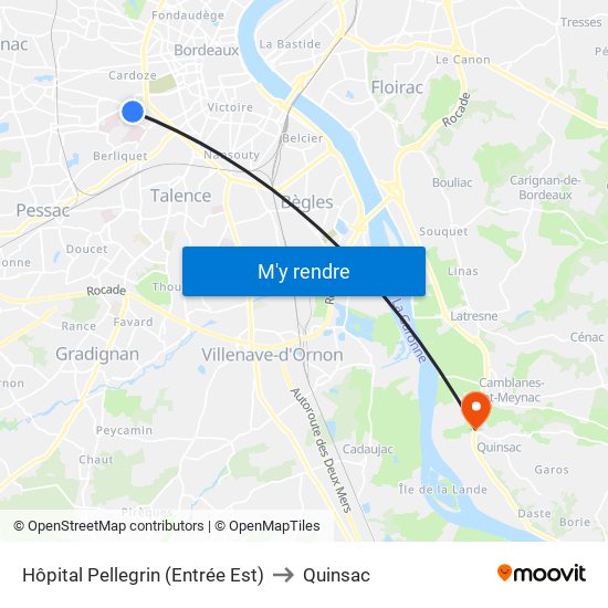 Hôpital Pellegrin (Entrée Est) to Quinsac map