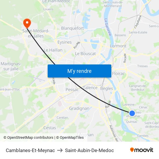 Camblanes-Et-Meynac to Saint-Aubin-De-Medoc map