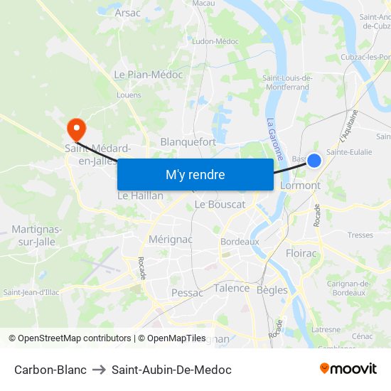 Carbon-Blanc to Saint-Aubin-De-Medoc map
