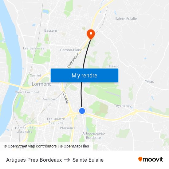 Artigues-Pres-Bordeaux to Sainte-Eulalie map