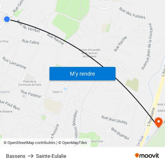 Bassens to Sainte-Eulalie map
