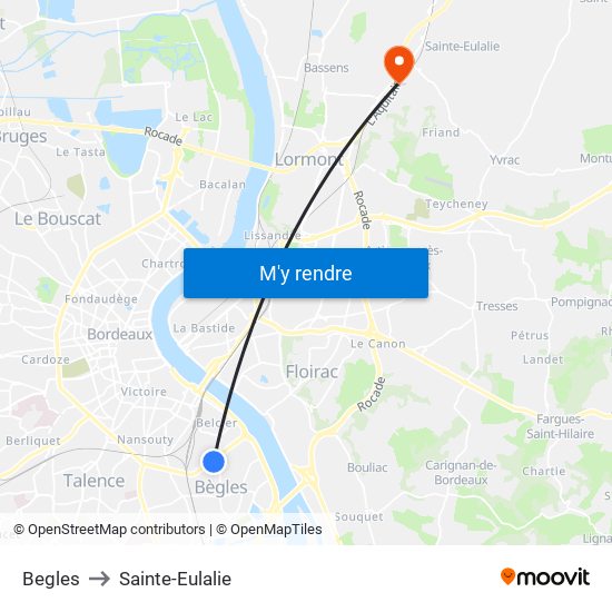 Begles to Sainte-Eulalie map