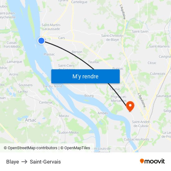 Blaye to Saint-Gervais map