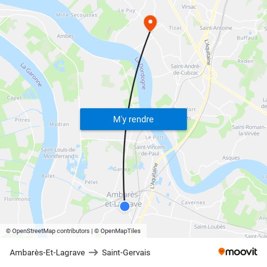 Ambarès-Et-Lagrave to Saint-Gervais map