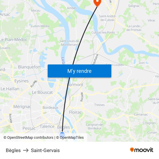 Bègles to Saint-Gervais map