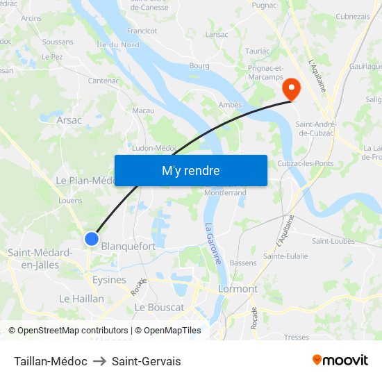 Taillan-Médoc to Saint-Gervais map