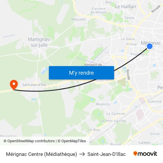 Mérignac Centre (Médiathèque) to Saint-Jean-D'Illac map