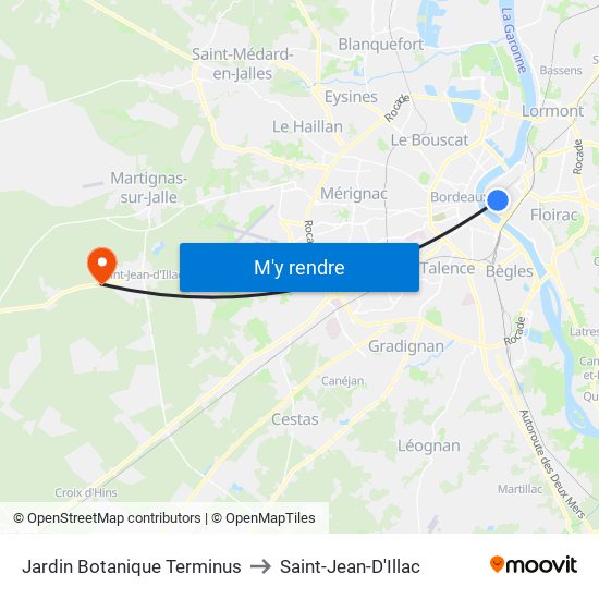 Jardin Botanique Terminus to Saint-Jean-D'Illac map