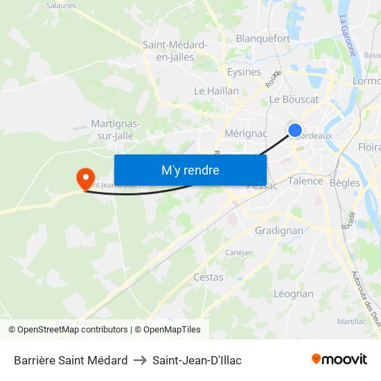 Barrière Saint Médard to Saint-Jean-D'Illac map