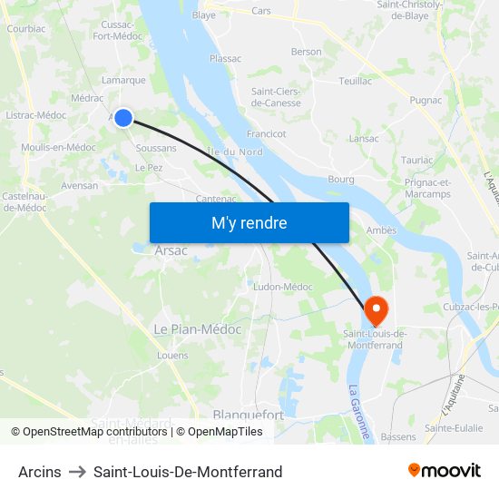 Arcins to Saint-Louis-De-Montferrand map