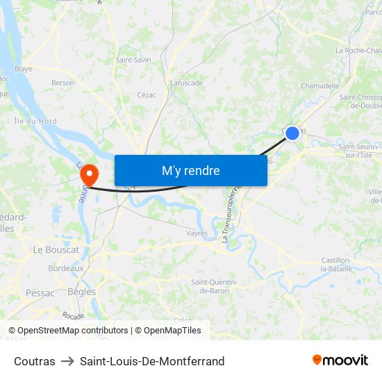 Coutras to Saint-Louis-De-Montferrand map