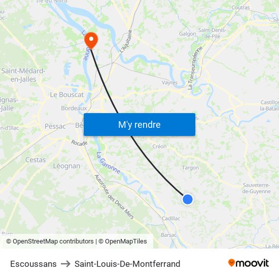 Escoussans to Saint-Louis-De-Montferrand map