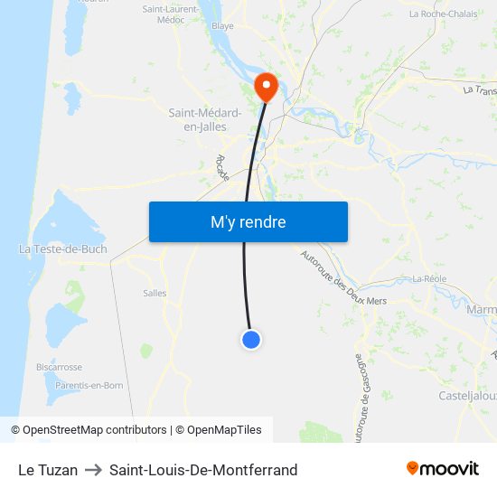 Le Tuzan to Saint-Louis-De-Montferrand map