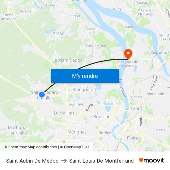 Saint-Aubin-De-Médoc to Saint-Louis-De-Montferrand map
