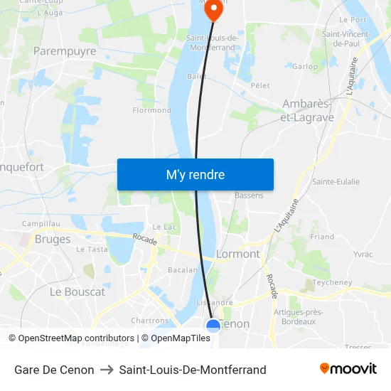 Gare De Cenon to Saint-Louis-De-Montferrand map