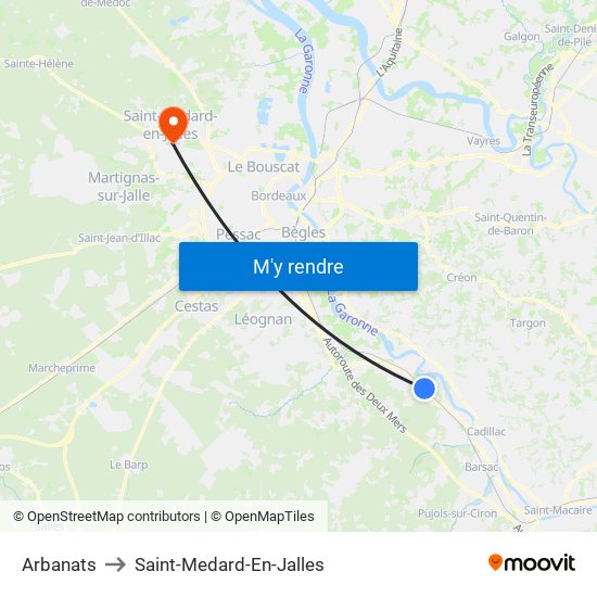 Arbanats to Saint-Medard-En-Jalles map