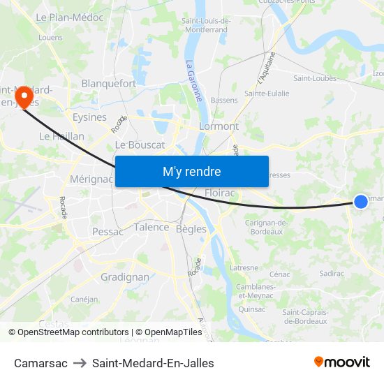 Camarsac to Saint-Medard-En-Jalles map