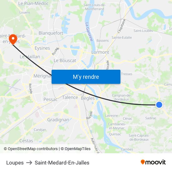 Loupes to Saint-Medard-En-Jalles map