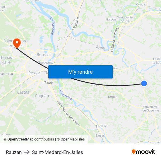 Rauzan to Saint-Medard-En-Jalles map