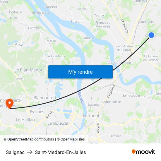 Salignac to Saint-Medard-En-Jalles map