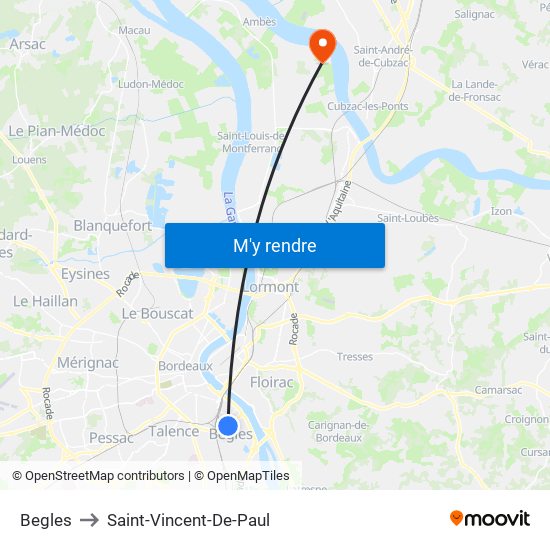Begles to Saint-Vincent-De-Paul map