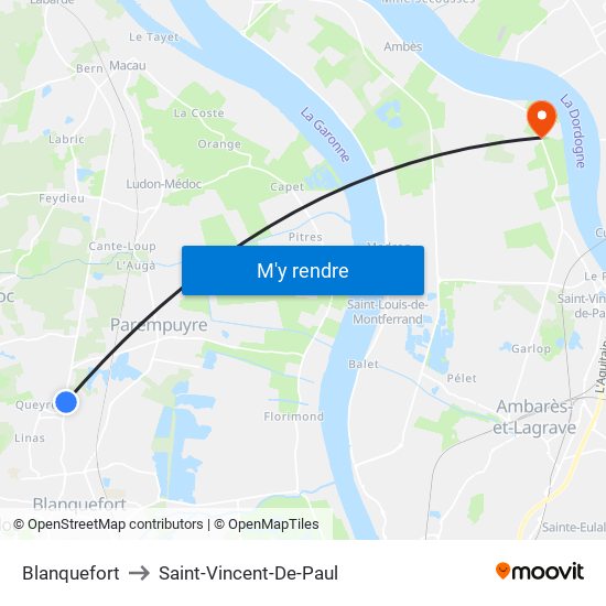 Blanquefort to Saint-Vincent-De-Paul map