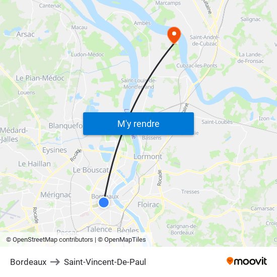 Bordeaux to Saint-Vincent-De-Paul map