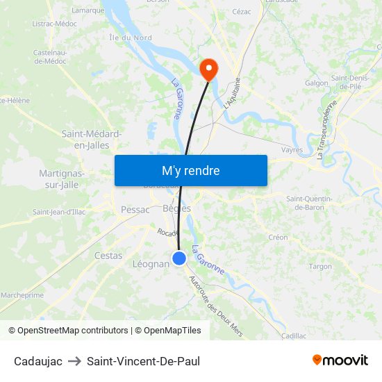Cadaujac to Saint-Vincent-De-Paul map