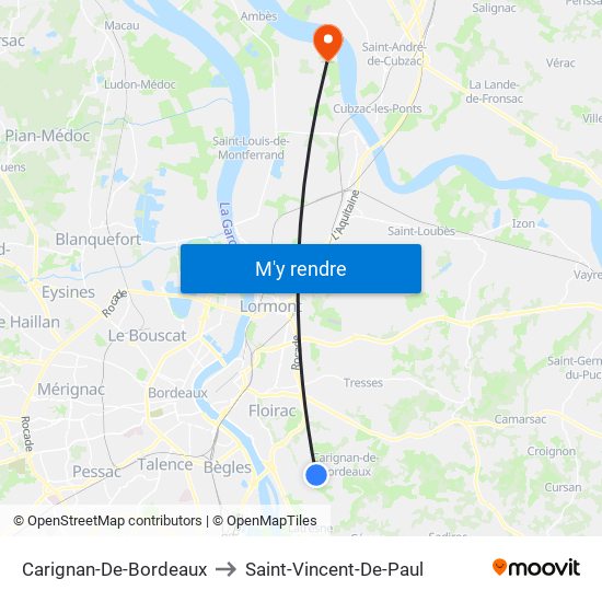 Carignan-De-Bordeaux to Saint-Vincent-De-Paul map