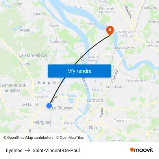Eysines to Saint-Vincent-De-Paul map