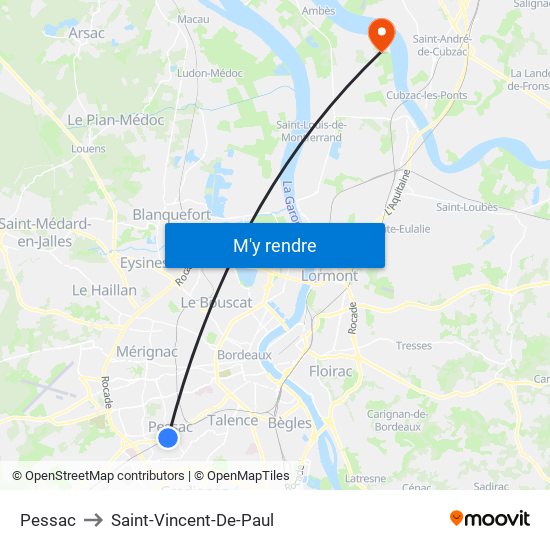 Pessac to Saint-Vincent-De-Paul map