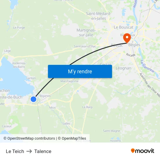 Le Teich to Talence map