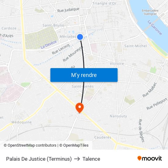 Palais De Justice (Terminus) to Talence map