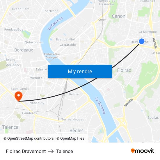 Floirac Dravemont to Talence map